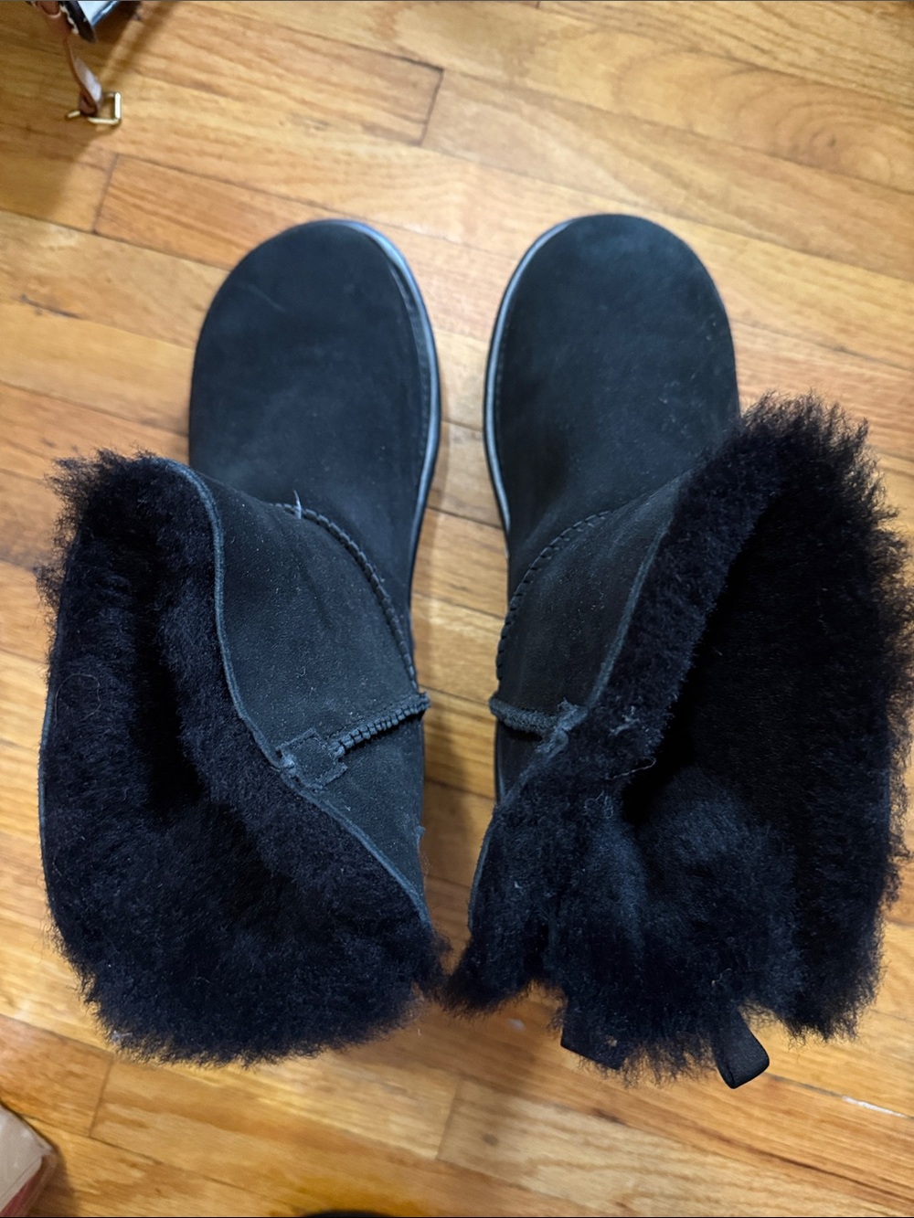 UGG Black Suede Shearling Slip-On Boots